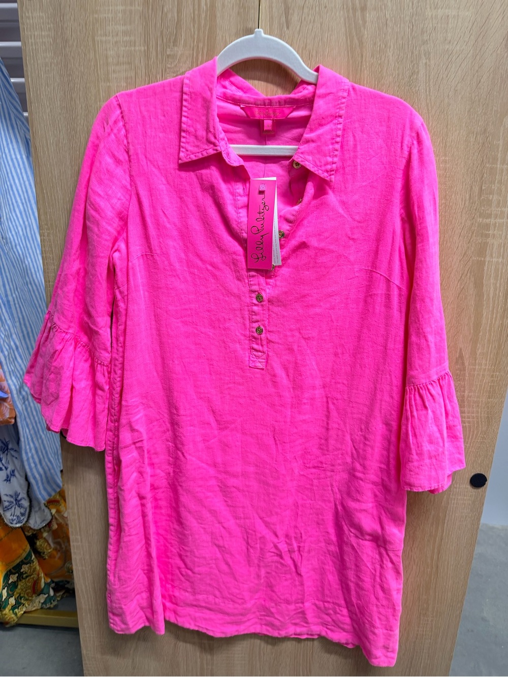 Pink Lily Hot Pink Ruffle-Sleeve Tunic